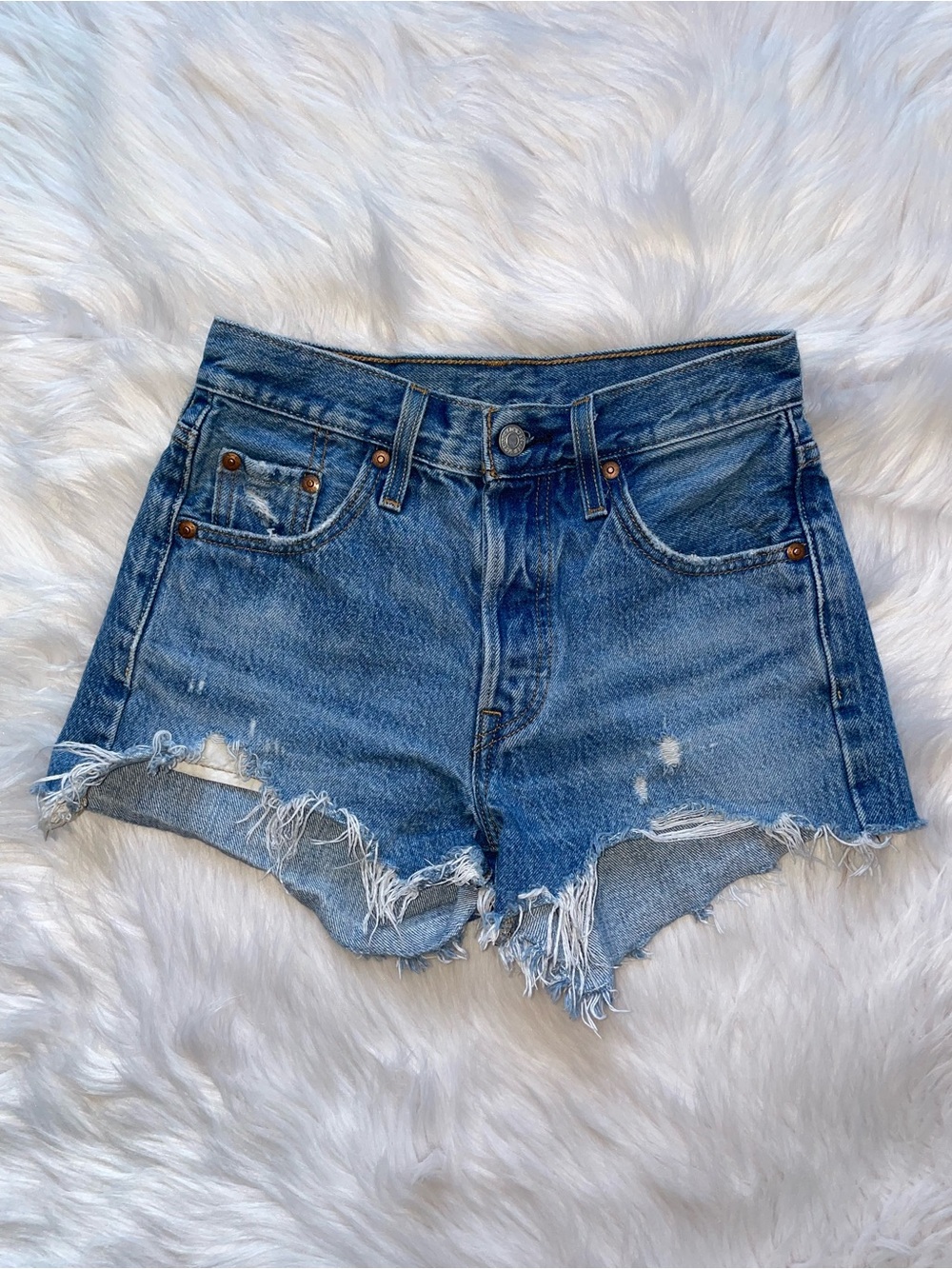 Levi’s 501 shorts denim short distressed women’s W 23 button fly jean shorts